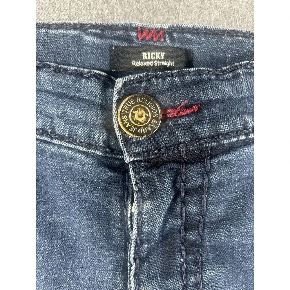 True Religion Ricky Relaxed Straight Jeans with Red Contrast Stitching Size 40